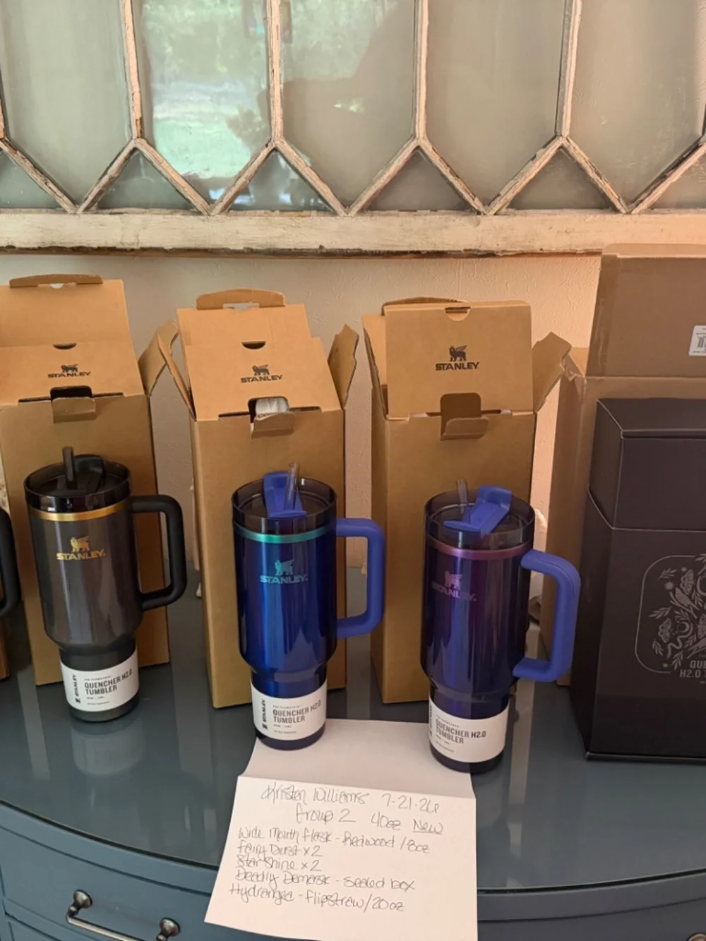 Stanley lot! 9 tumblers, brand new in box. 1 flask, brand new with tag.